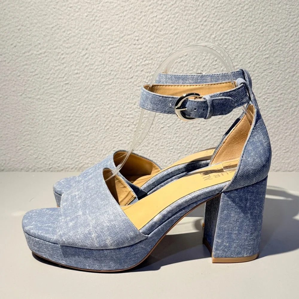 Naturalizer Pearlyn Platform Sandals Womens 8M Blue Denim Leather Block Heel